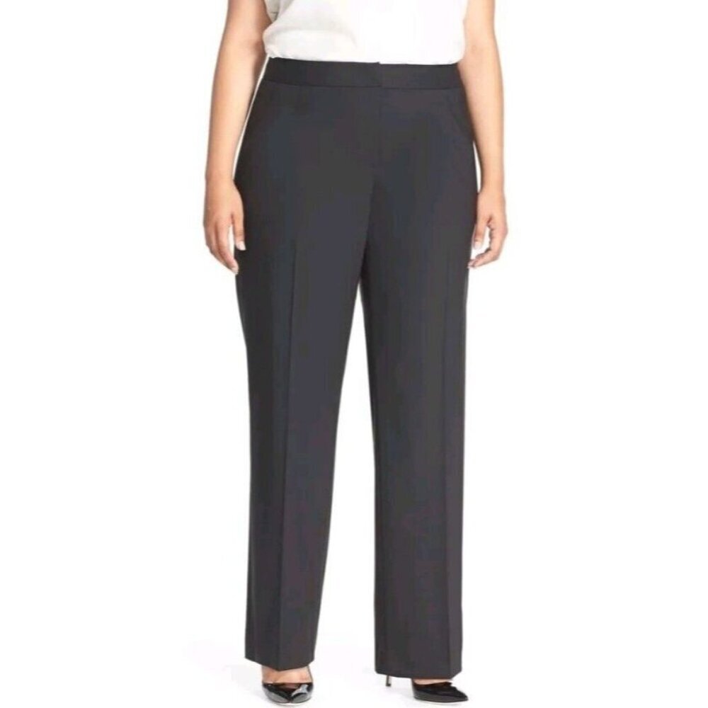Lafayette 148 Trousers Women's 14 Wide-Leg Hi-Rise Pants Grey Stretch Wool NEW